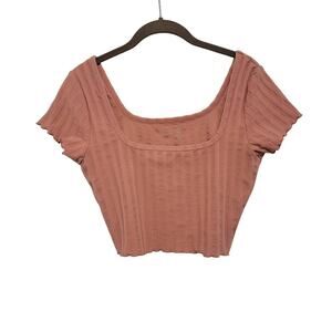 Aerie Offline Y2K Pink Scoop Neck Crop Top Stretch Ribbed Loungewear Large 608